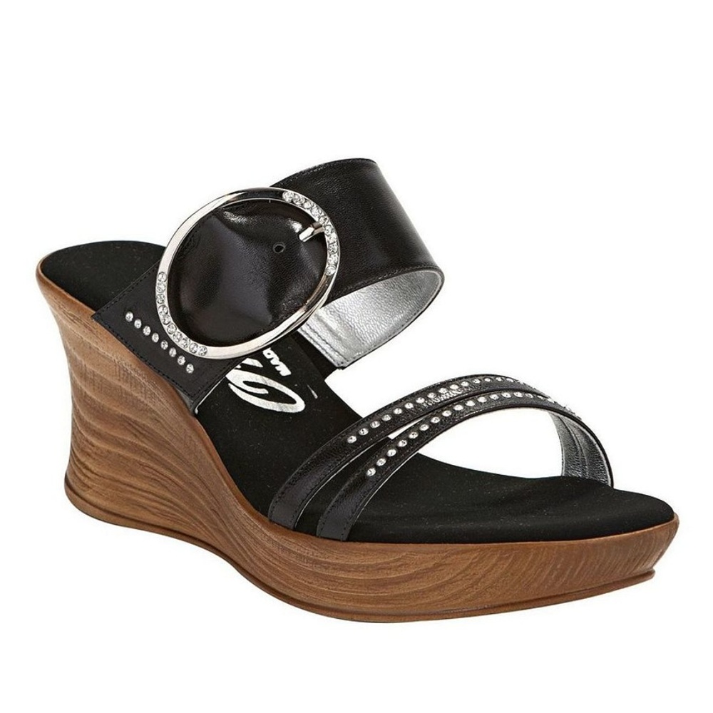 ONEX Cynthia Leather Rhinestone Wooden Wedge